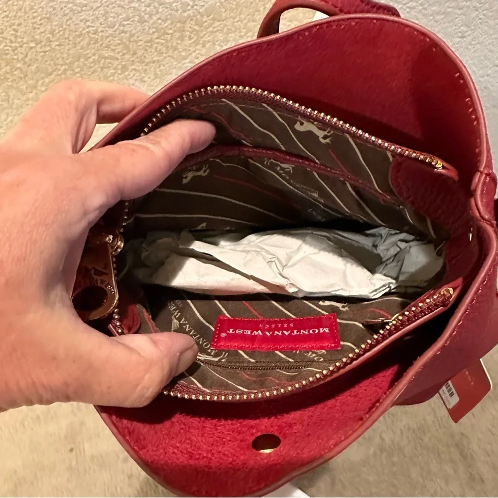 Montana West Red Crossbody Bag with Textured Material and Gold Hardware